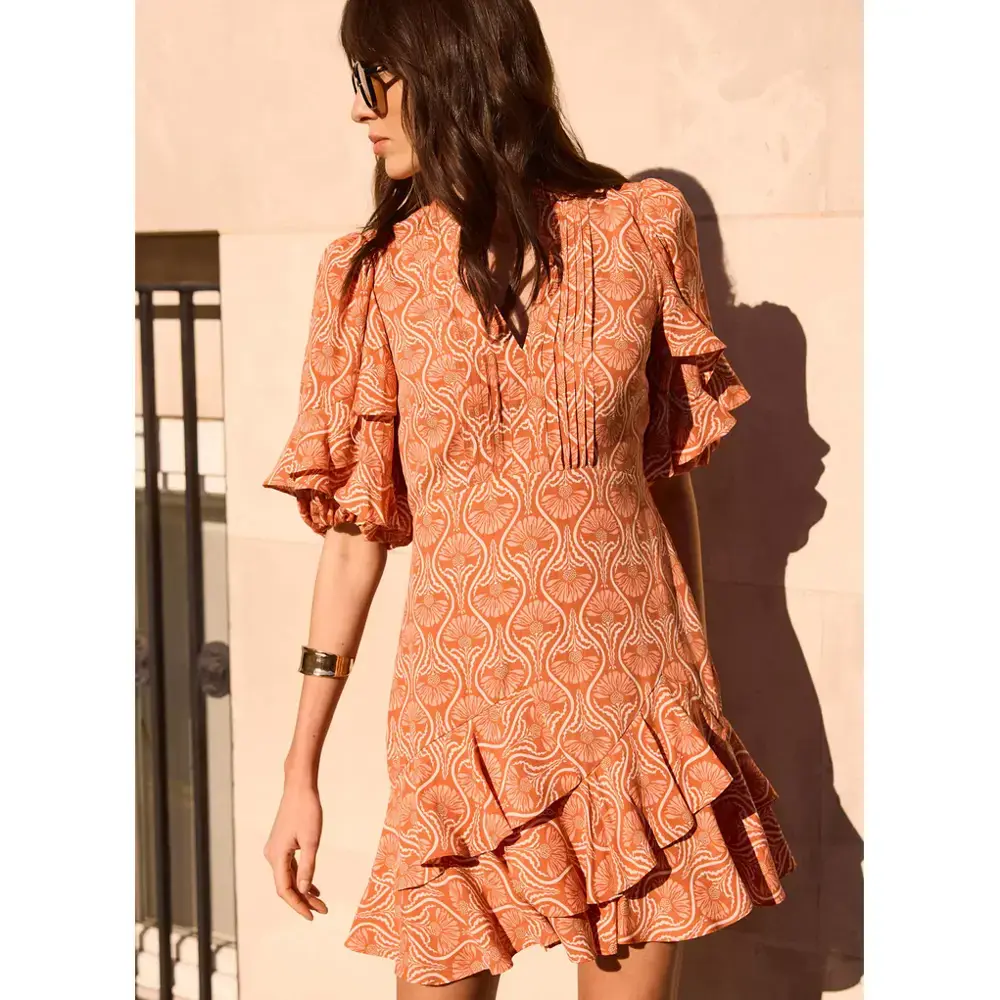 Mint Velvet Orange Printed Ruffle Mini Dress